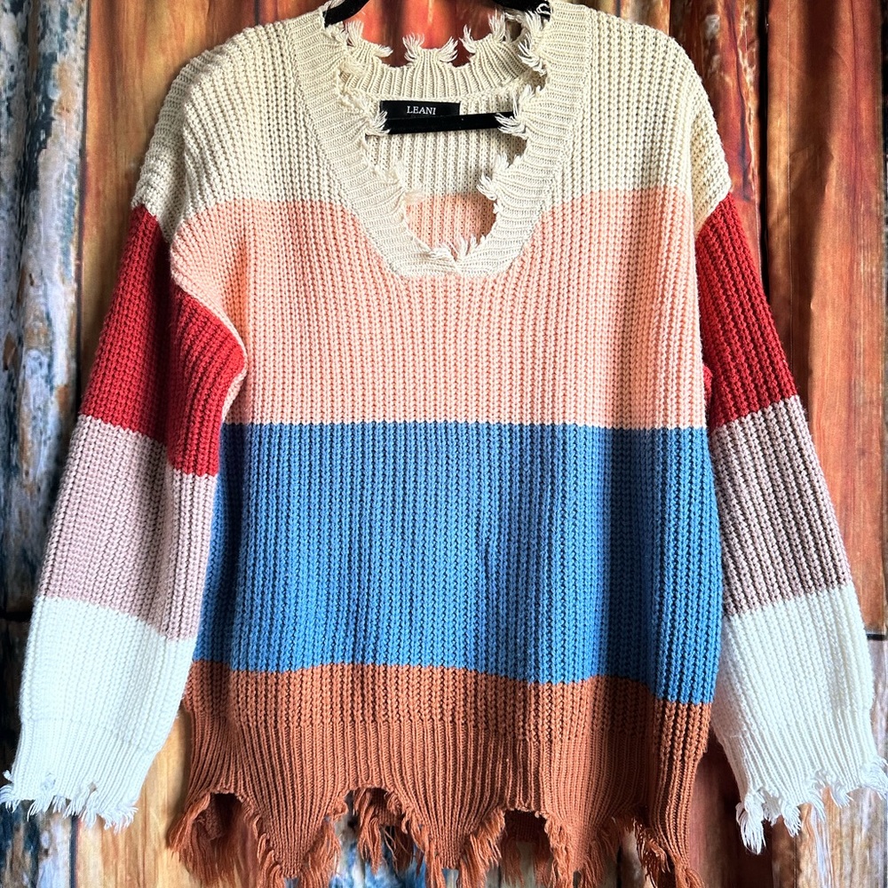 Multicolor Distressed Sweater